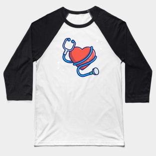 Heart With Stethoscope Cartoon Baseball T-Shirt